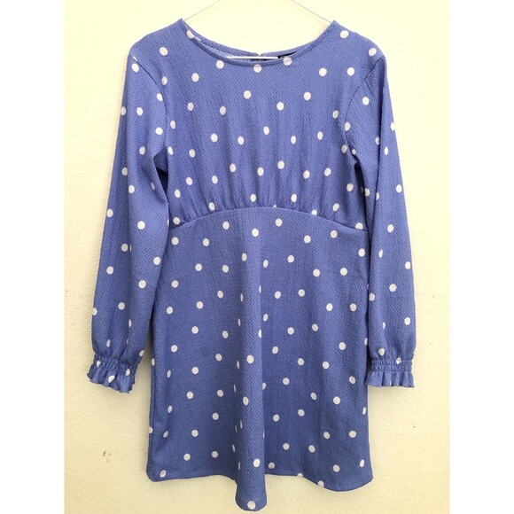 Art Class Girls Blue White Polka Dot Long Sleeve Dress Large ( 10 / 12 ) - Picture 2 of 6